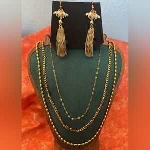 Gucci Bee (stamped) up-cycled charm earrings and stack necklace set
